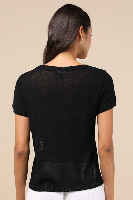 Lulus Clean Aesthetic Black Short Sleeve Sweater Top In Black