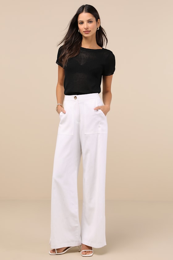 Lulus Clean Aesthetic Black Short Sleeve Sweater Top In Black