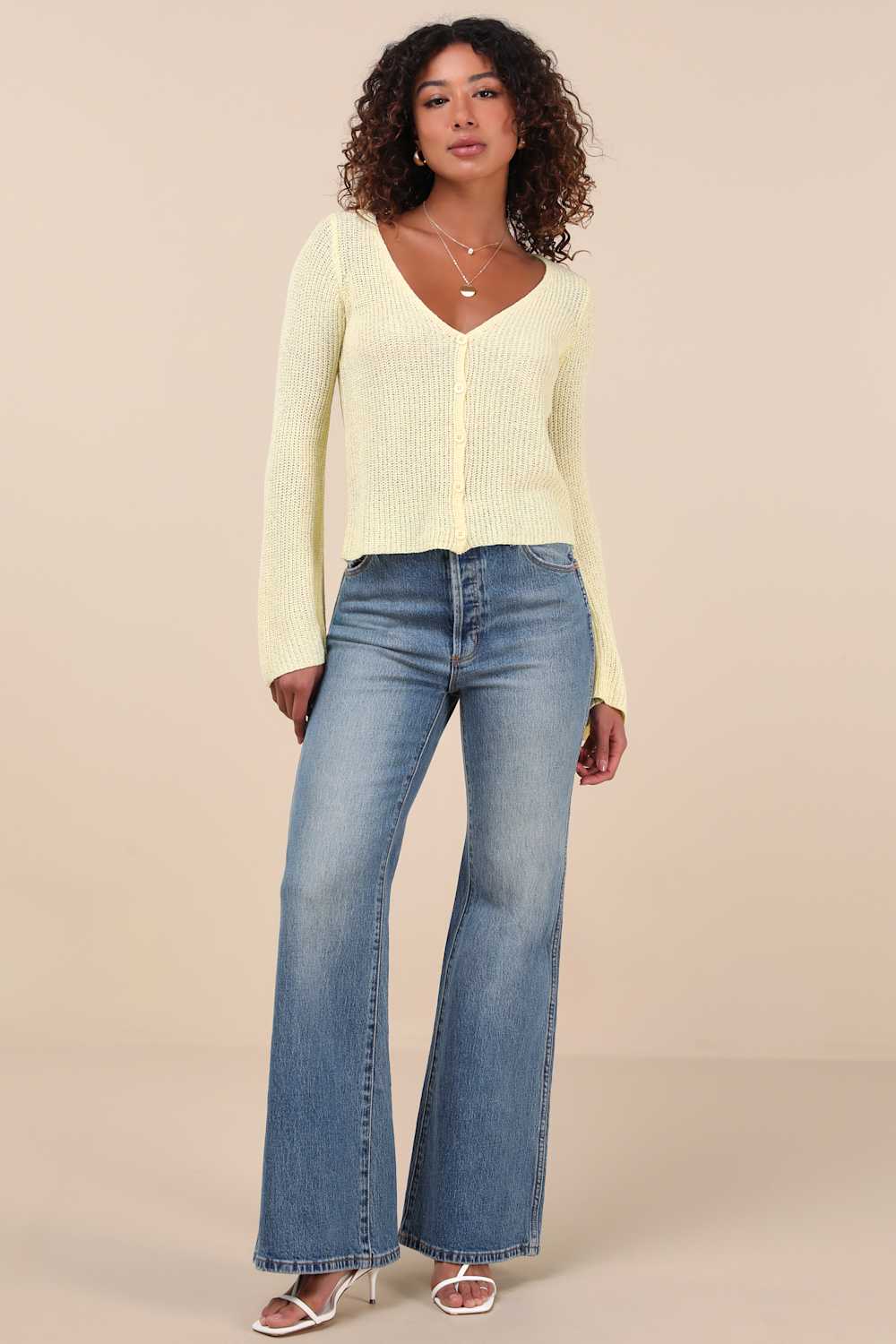 Springtime Sweetie Light Yellow Loose Knit Cardigan Sweater