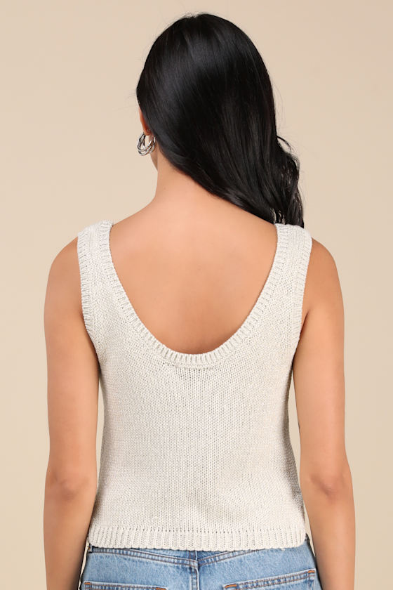 Lulus Elevated Staple Silver Lurex Cropped Sweater Tank Top In Silver