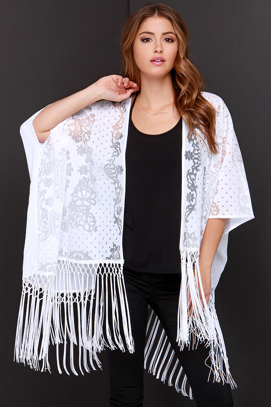 Turquoise Blue and White Lace Inset Block Kimono Style Top
