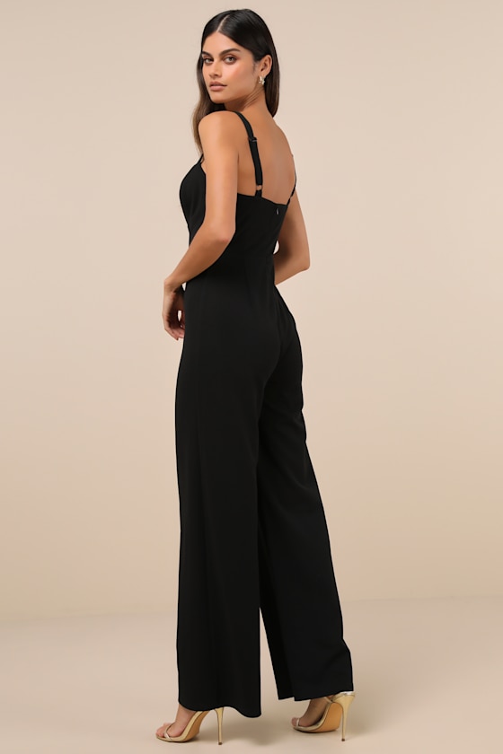 Lulus Brighton Black Plunge Wide-leg Jumpsuit In Black