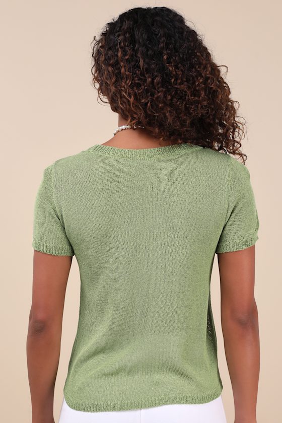 Lulus Clean Aesthetic Green Short Sleeve Sweater Top In Green