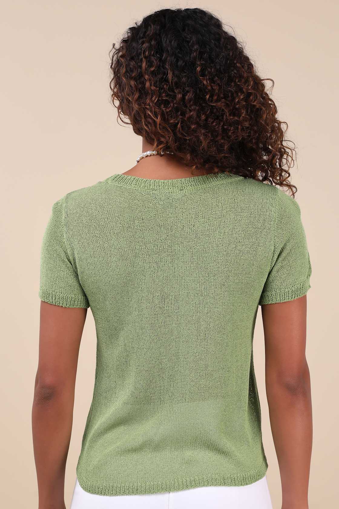 Clean Aesthetic Green Short Sleeve Sweater Top