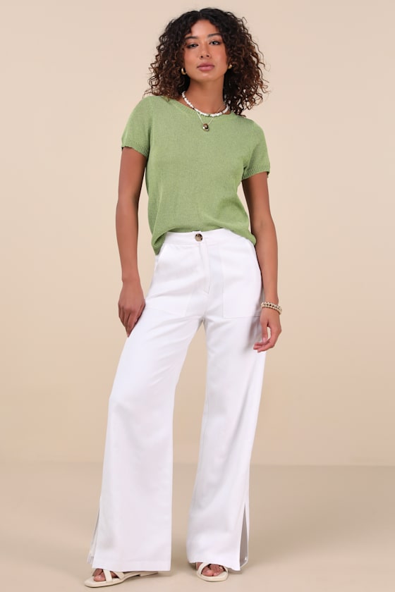 Lulus Clean Aesthetic Green Short Sleeve Sweater Top In Green