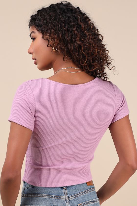 Lulus My Everyday Best Lilac Ribbed Short Sleeve Button-front Top In Lilac