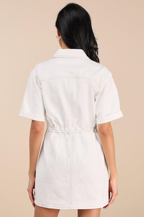 Lulus Renske White Denim Button-front Mini Dress In White