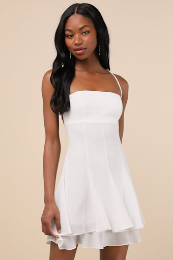 Perfected Sweetness White Pleated Tiered Lace-Up Mini Dress 4