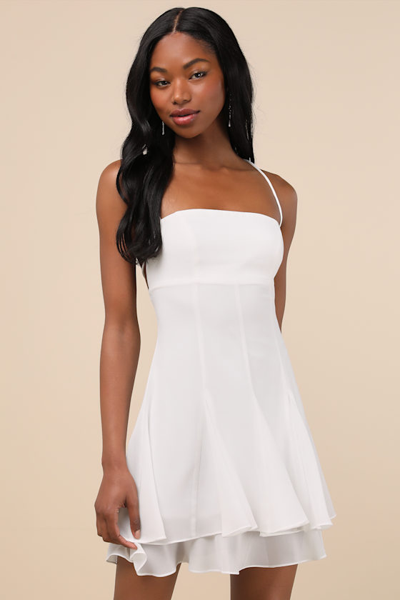 Perfected Sweetness White Pleated Tiered Lace-Up Mini Dress 4