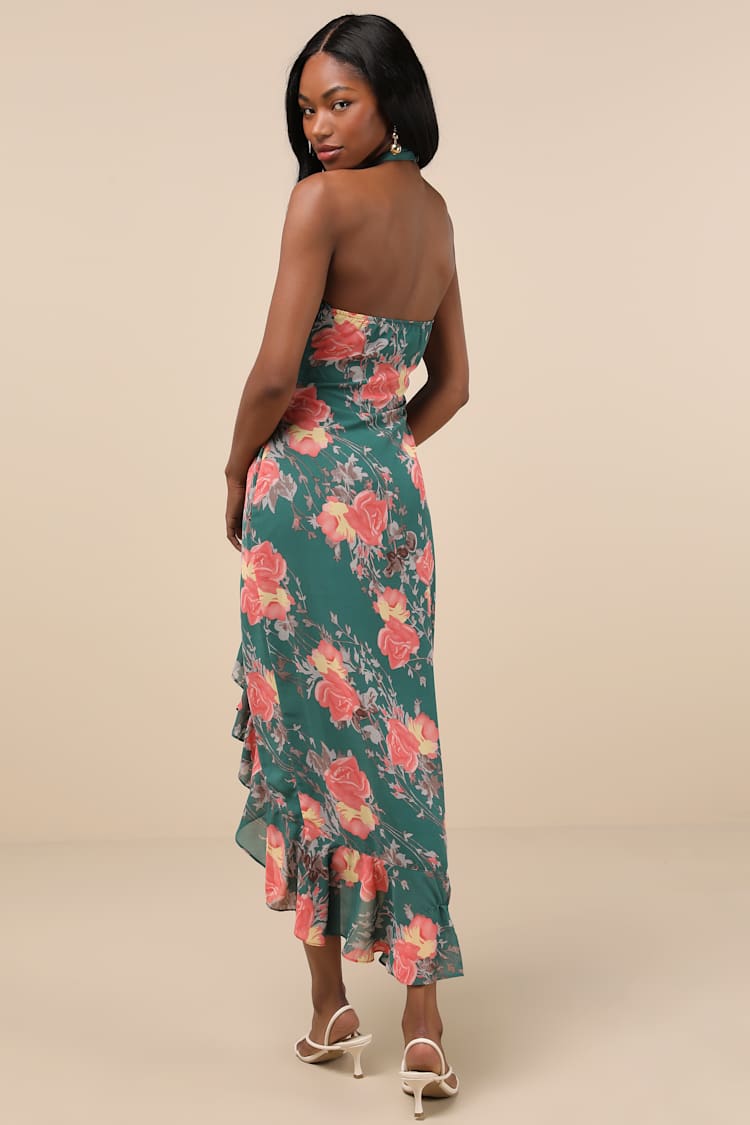 Teal Green Floral Dress - Halter Dress - Maxi Dress - Maxi Dress - Lulus