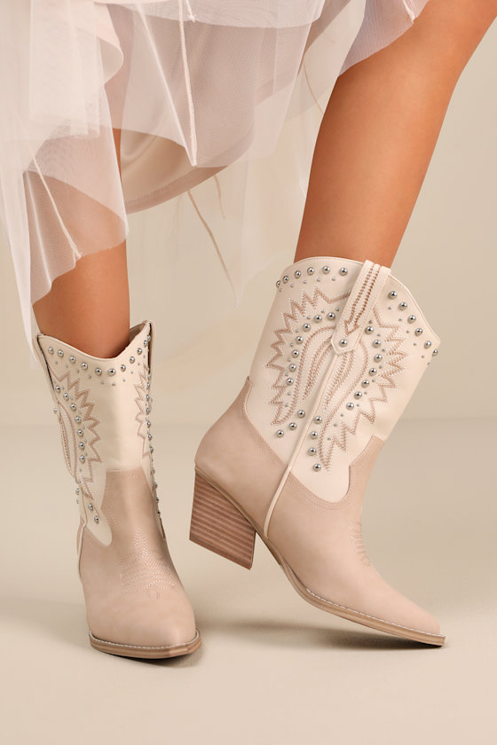 Aledo Sand Multi Suede Studded Mid-Calf Western Boots 1