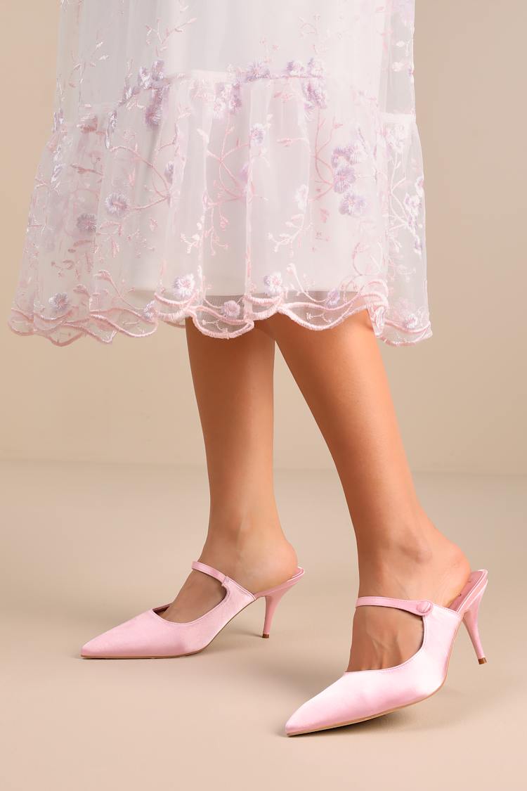Bristel Baby Pink Satin Mule Pumps