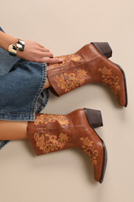 Birgitta Brown Embroidered Western Ankle Boots 5