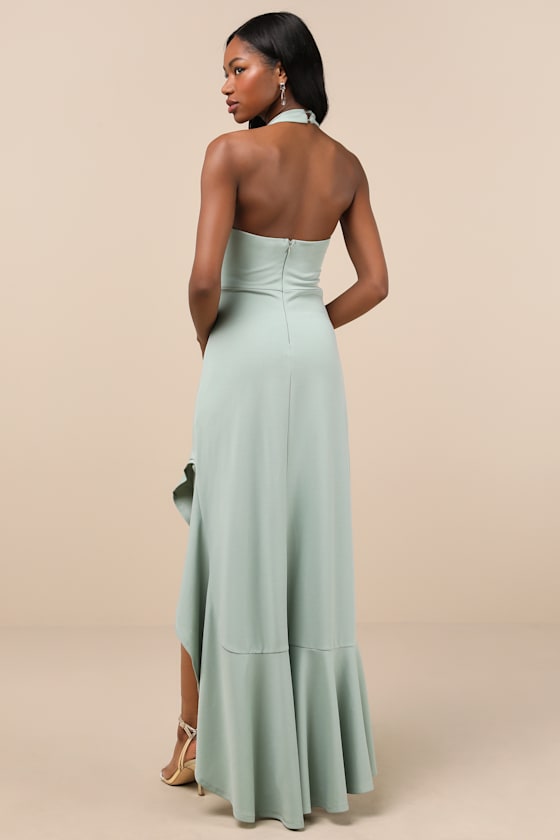 Shop Lulus Majestic Perfection Sage Green Ruffled Halter Maxi Dress