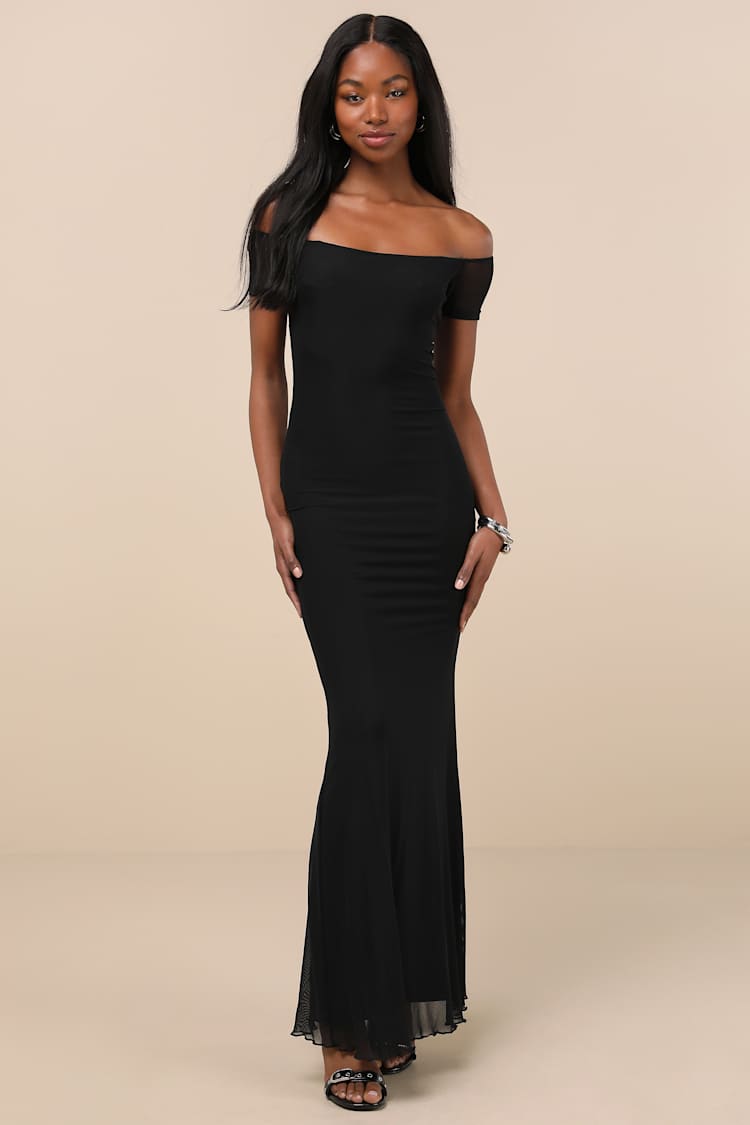 Black OTS Dress - Mermaid Maxi Dress - Short Sleeve Maxi Dress - Lulus