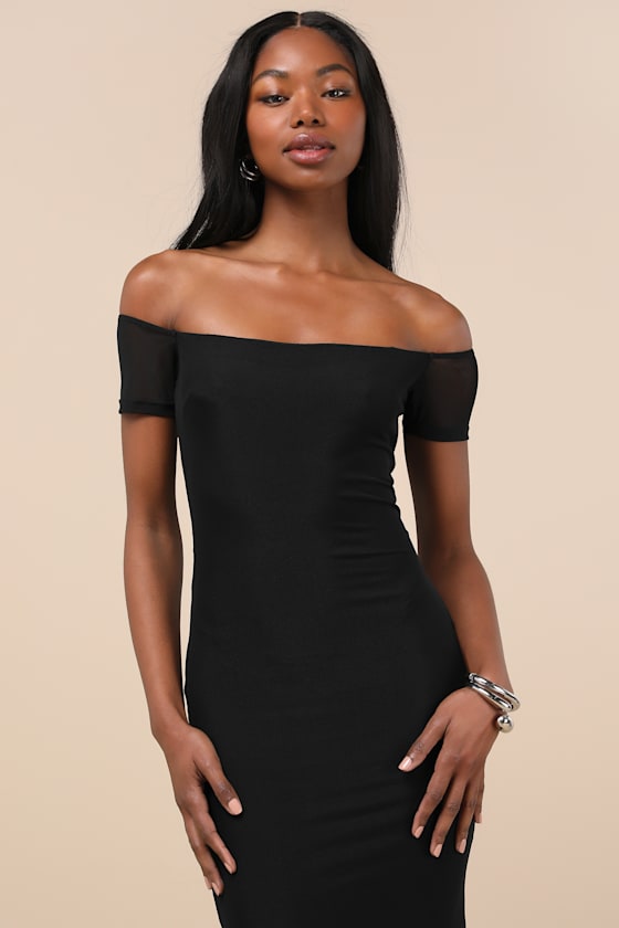 Lulus Faizah Black Mesh Off-the-shoulder Mermaid Maxi Dress In Black