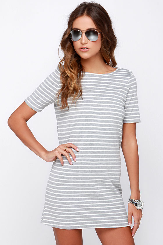 grey and white striped dress