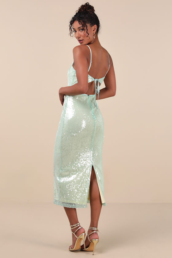 Cahya Min Green Sequin Tie-Back Midi Dress 3