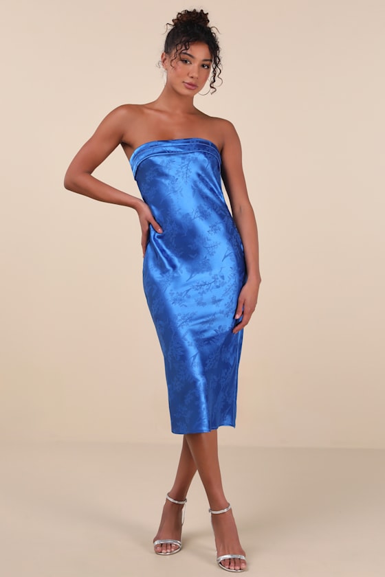Impressive Favorite Blue Jacquard Strapless Midi Dress 1
