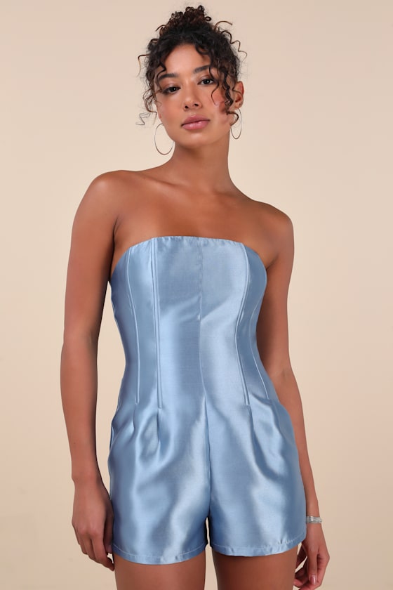 Lulus Dayvon Light Blue Strapless Romper In Light Blue