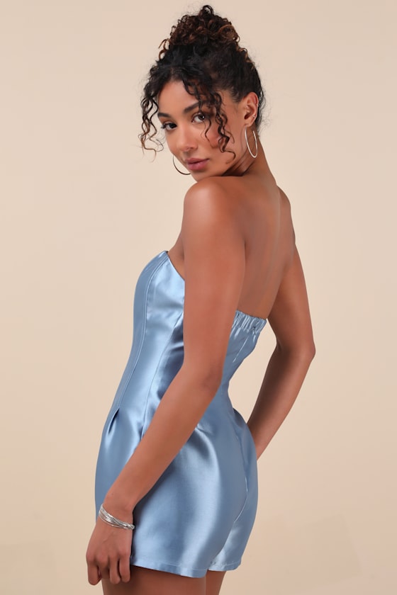 Lulus Dayvon Light Blue Strapless Romper In Light Blue