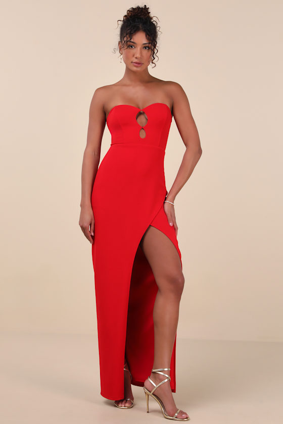 Lulus Kaori Red Cutout Strapless Tulip Maxi Dress In Red