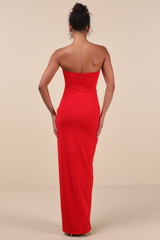 Lulus Kaori Red Cutout Strapless Tulip Maxi Dress In Red