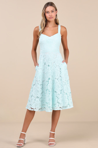 Divine Beauty Light Blue Lace Midi Dress With Pockets 1