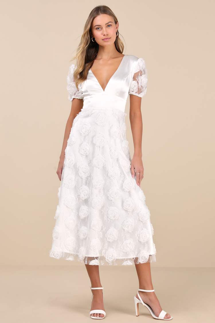 chinese dress ladies Cream Lace Puff Sleeve Maternity Midi Dress main image 0