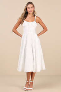 Darling Confidence Ivory Rosette Bustier Lace-Up Midi Dress 2