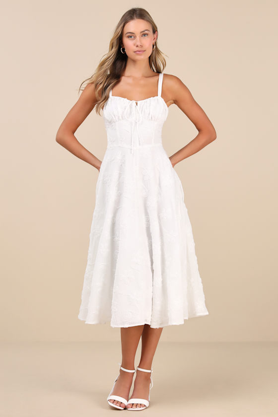 Darling Confidence Ivory Rosette Bustier Lace-Up Midi Dress 2