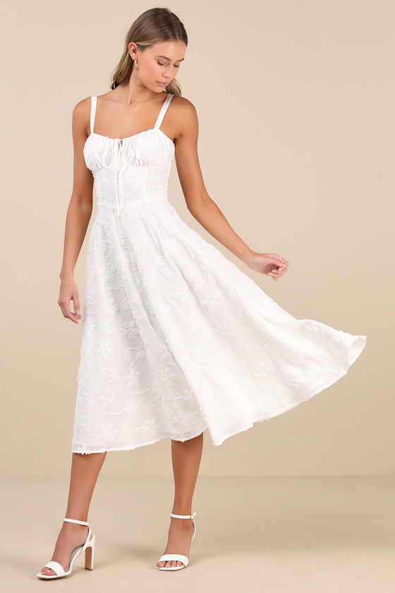 Lulus Darling Confidence Ivory Rosette Bustier Lace-up Midi Dress