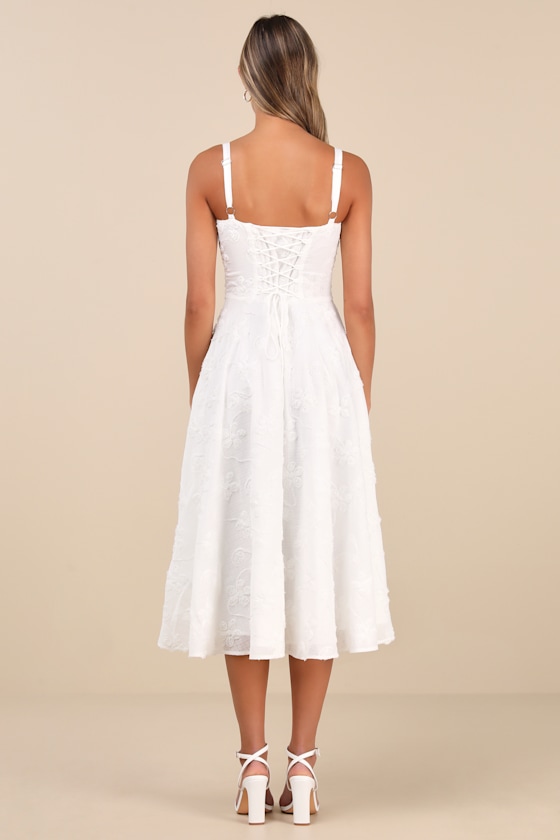 Lulus Darling Confidence Ivory Rosette Bustier Lace-up Midi Dress