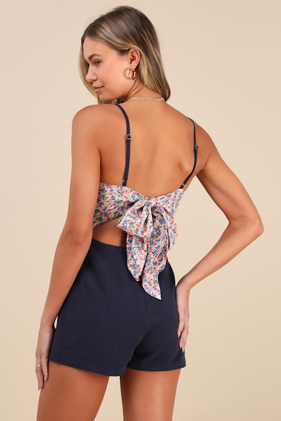 Lulus Significant Sweetie Navy Blue Tie-back Skort Romper In Navy Blue