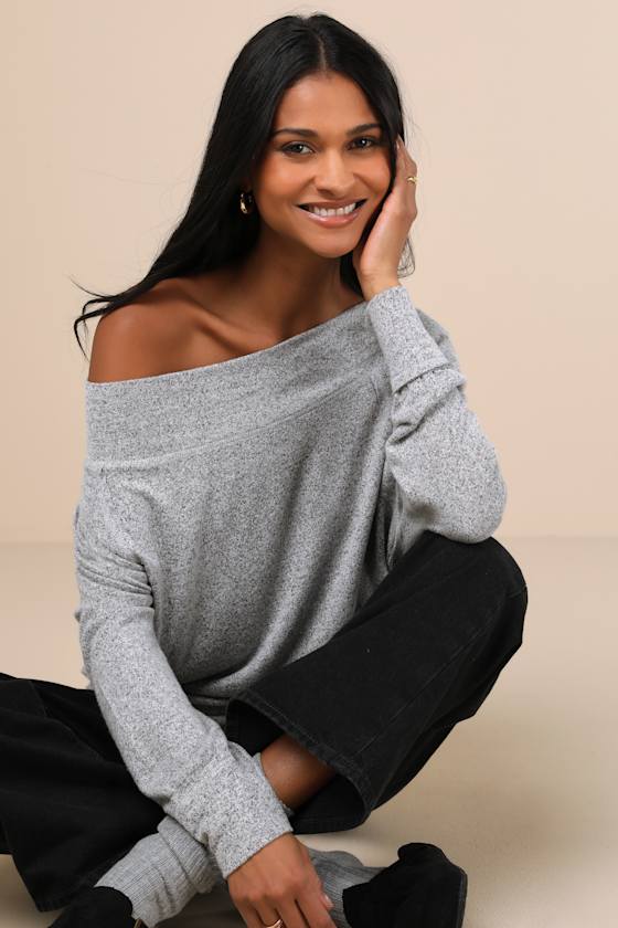Casual Magic Heather Grey Off-the-Shoulder Sweater Top 6