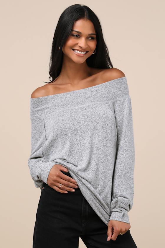 Casual Magic Heather Grey Off-the-Shoulder Sweater Top 7