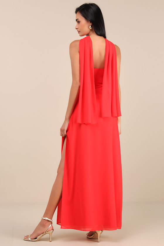 LULUS RAWYA RED ORANGE STRAPLESS MAXI DRESS AND SCARF SET 