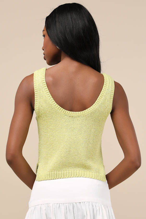 LULUS ELEVATED STAPLE LIME GREEN LUREX CROPPED SWEATER TANK TOP
