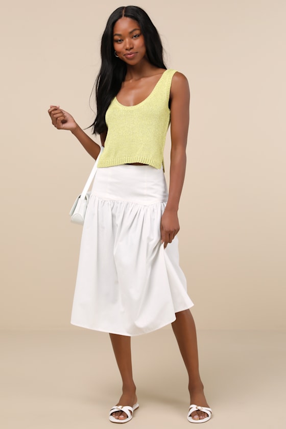 LULUS ELEVATED STAPLE LIME GREEN LUREX CROPPED SWEATER TANK TOP