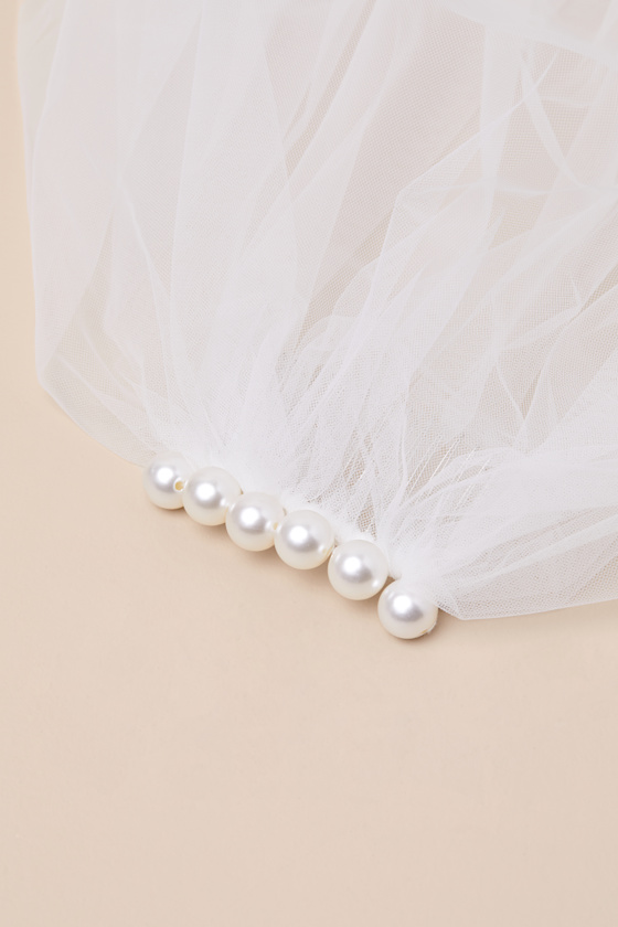 Unconditional White Tulle Pearl Layered Veil - thumbnail 3
