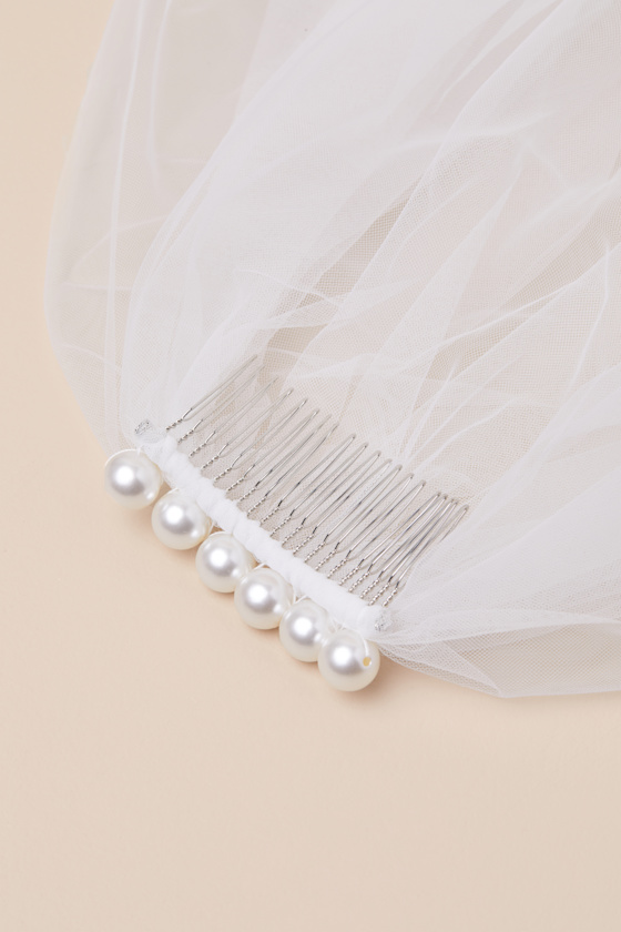 Unconditional White Tulle Pearl Layered Veil - thumbnail 4