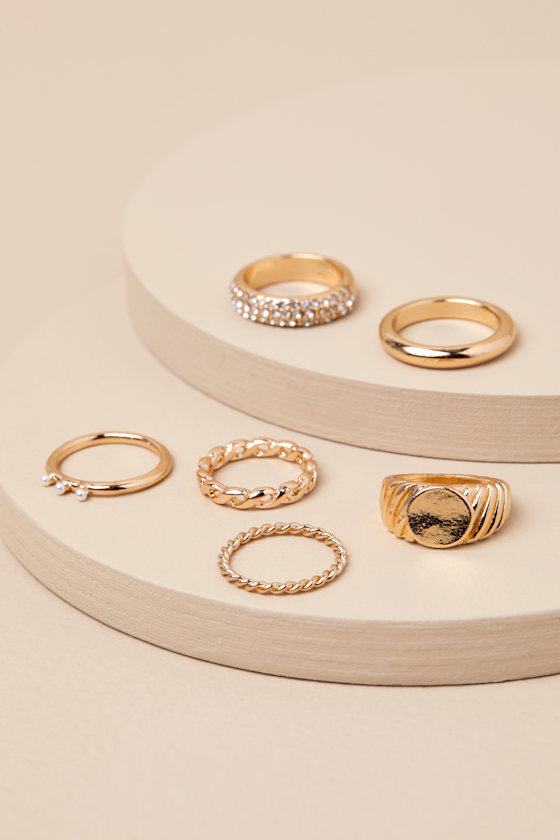 LULUS ADDITIONAL GLAMOUR GOLD SIX-PIECE RING SET
