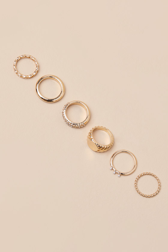 LULUS ADDITIONAL GLAMOUR GOLD SIX-PIECE RING SET