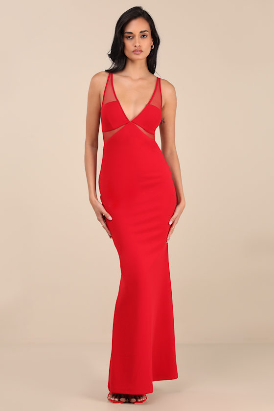 Lulus Fantine Red Mesh Sleeveless Mermaid Maxi Dress In Red
