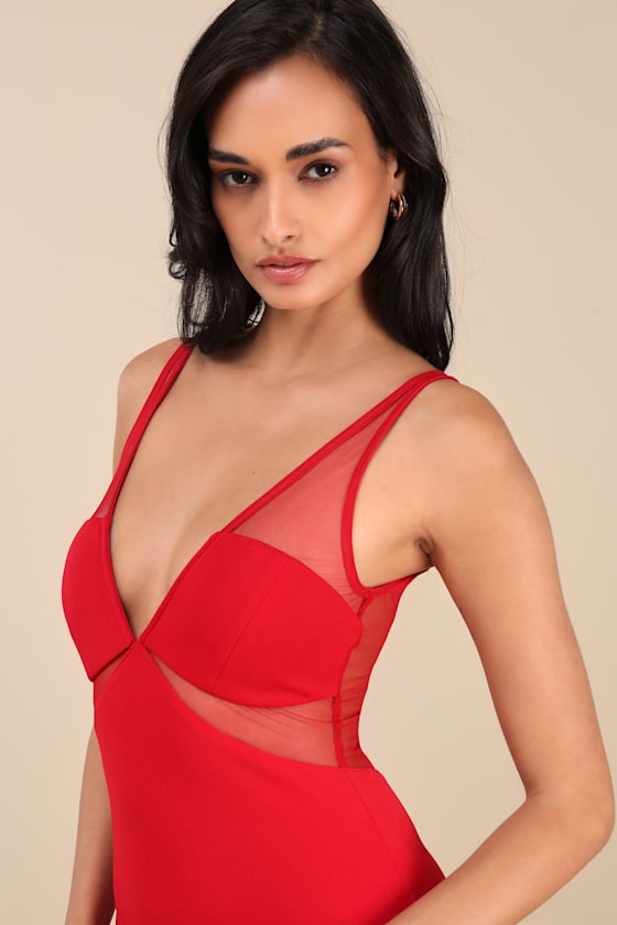 Lulus Fantine Red Mesh Sleeveless Mermaid Maxi Dress In Red