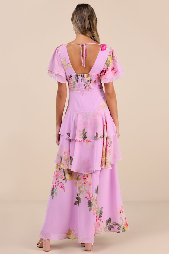 Shop Lulus Midnight Mood Lilac Floral Print Tiered Maxi Dress