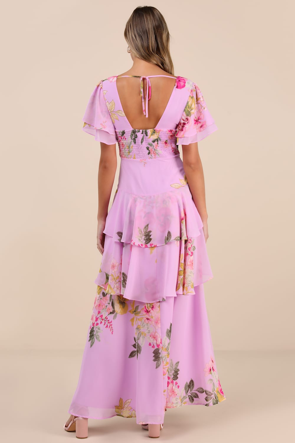 Midnight Mood Lilac Floral Print Tiered Maxi Dress
