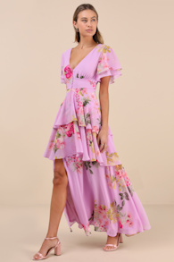 Midnight Mood Lilac Floral Print Tiered Maxi Dress 3