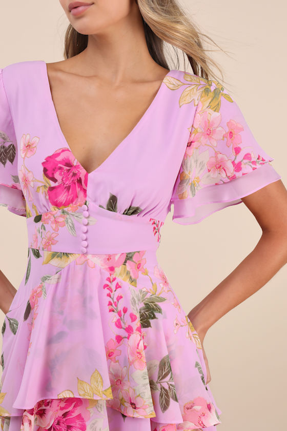 Shop Lulus Midnight Mood Lilac Floral Print Tiered Maxi Dress