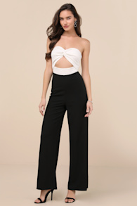 Vickie Black and White Strapless Wide-leg Jumpsuit 1